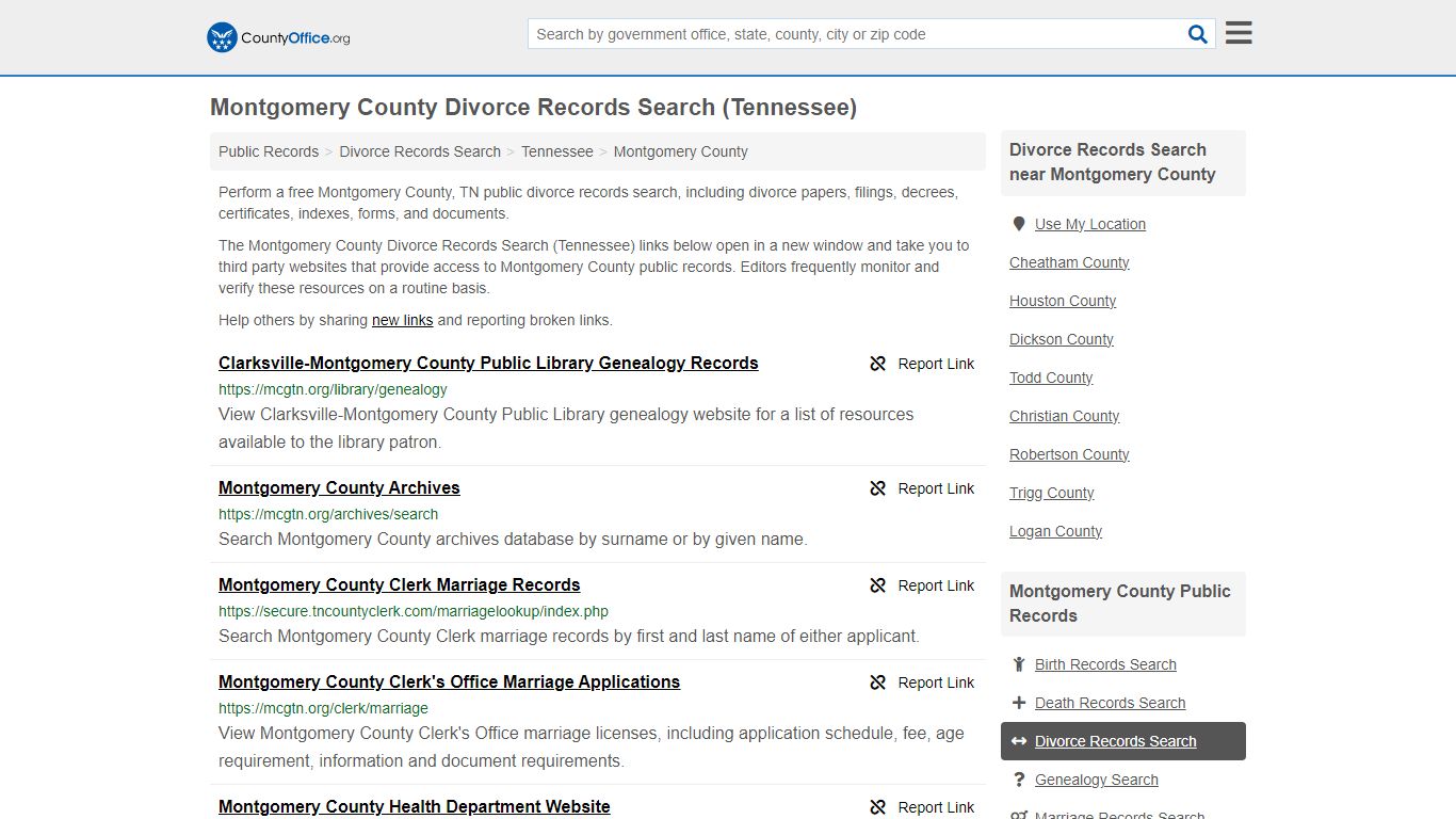 Montgomery County Divorce Records Search (Tennessee) - County Office