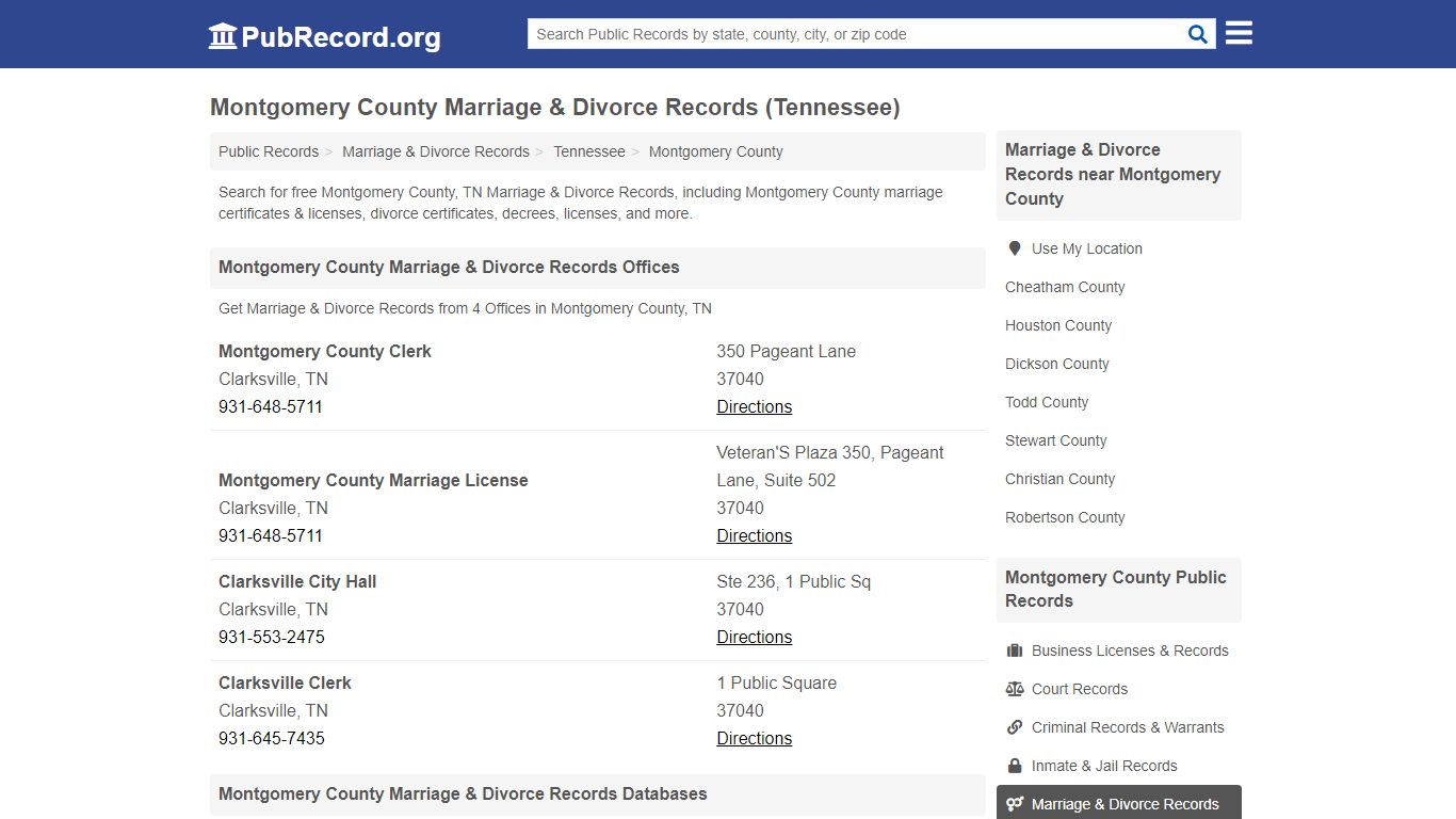 Montgomery County Marriage & Divorce Records (Tennessee)